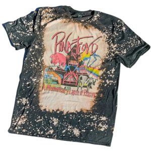 Large Pink Floyd Rock Band TShirt Hand Bleached